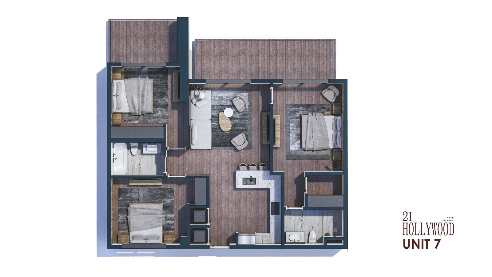 Three-bedroom floor plan